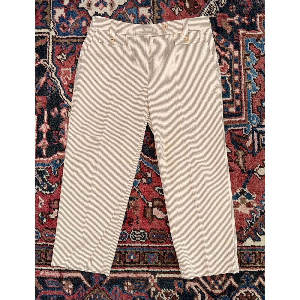 Talbots 8P‎ Light Brown & Cream Seersucker Striped Cropped Summer Pants